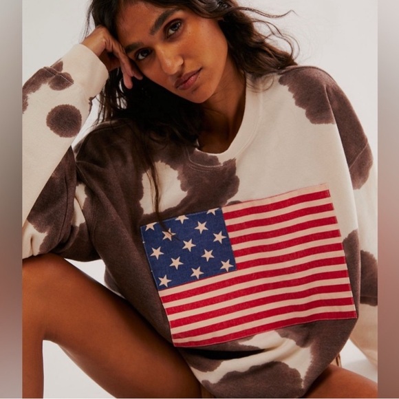 Tricia Fix Cow print American Flag sweater - Picture 2 of 3